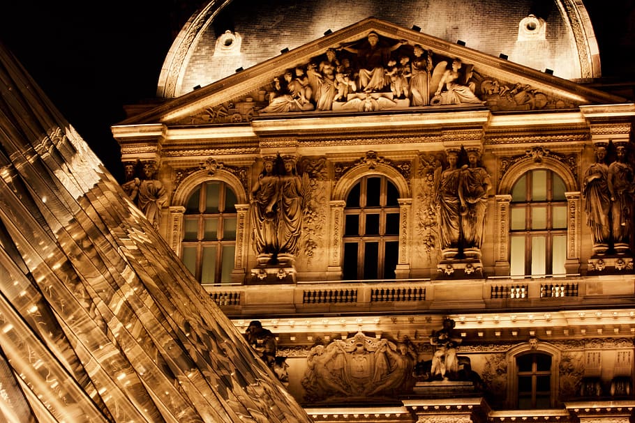 paris, louvre, light, night, facade, architecture, built structure HD wallpaper