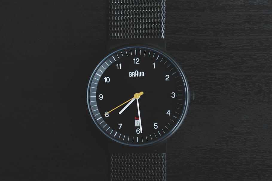 Round Black Braun Analog Watch Displaying 7:29 Time, alarm, Analogue, HD wallpaper