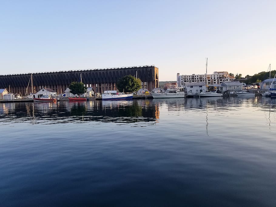 boat, dock, train, lake, calm, river, calm river, calm water HD wallpaper