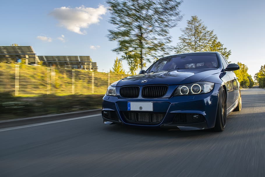 car, bmw, fast, auto, vehicle, sport, blue, movement, rolling HD wallpaper