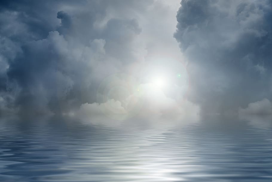 sea, clouds, sky, wave, water, night, horizon, light, twilight HD wallpaper