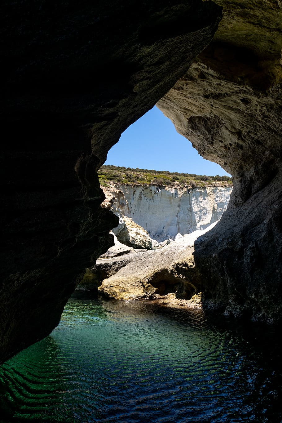 water under cage, nature, cave, shoreline, sea, outdoors, ocean HD wallpaper