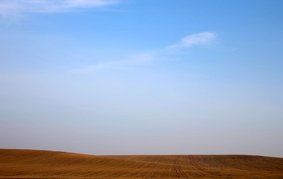 sand dunes under clear sky, desert, field, countryside, blue HD wallpaper