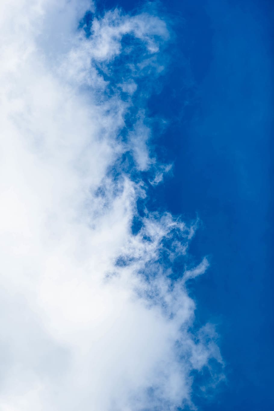 cloudy sky, blue, white, nature, looking up, outdoors, blue sky HD wallpaper