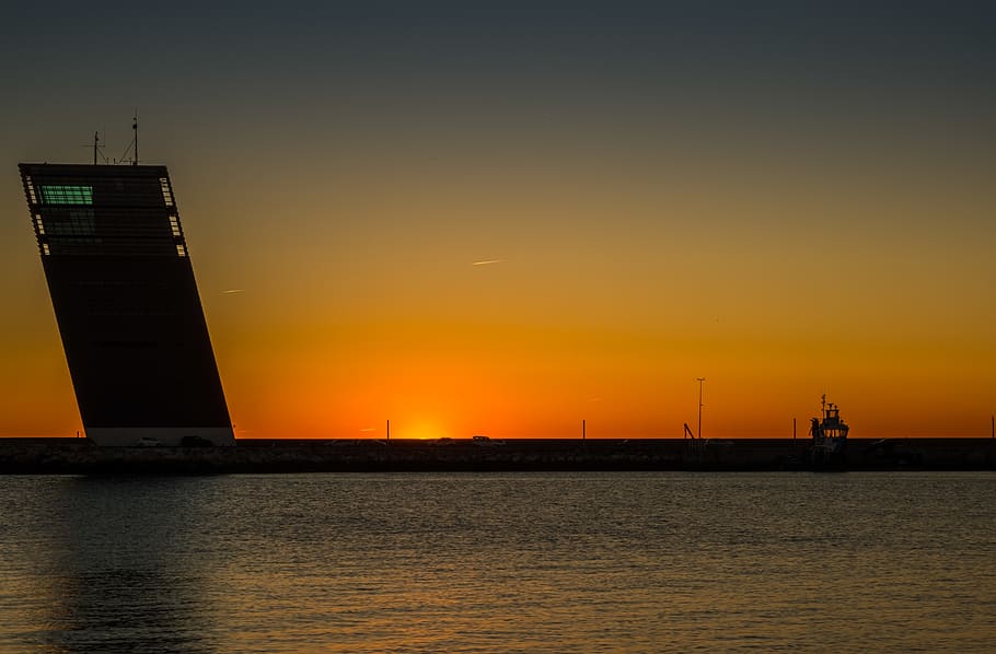harbour, ocean, lisbon, sunsets, portugal, sky, water, orange color HD wallpaper