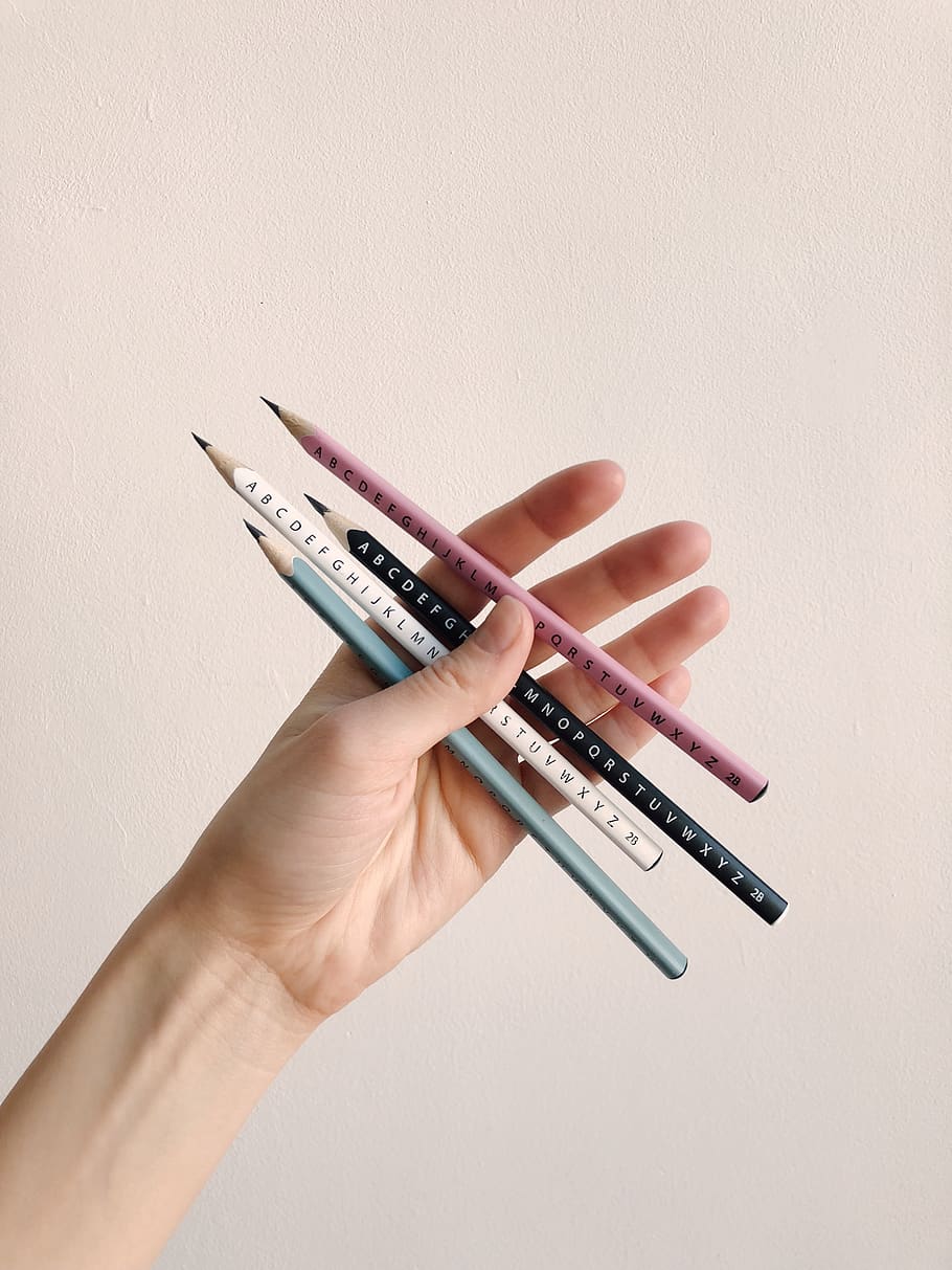 Photo of Person Holding Assorted Pencils, blur, close-up, composition HD wallpaper