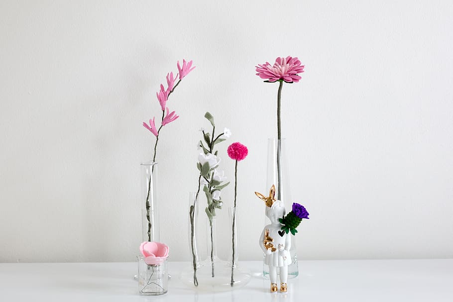three pink flowers, flowering plant, vase, freshness, beauty in nature HD wallpaper