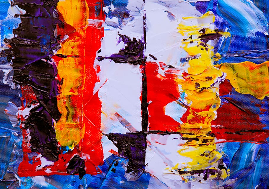 abstract painting, art, modern art, poster, collage, paint container HD wallpaper