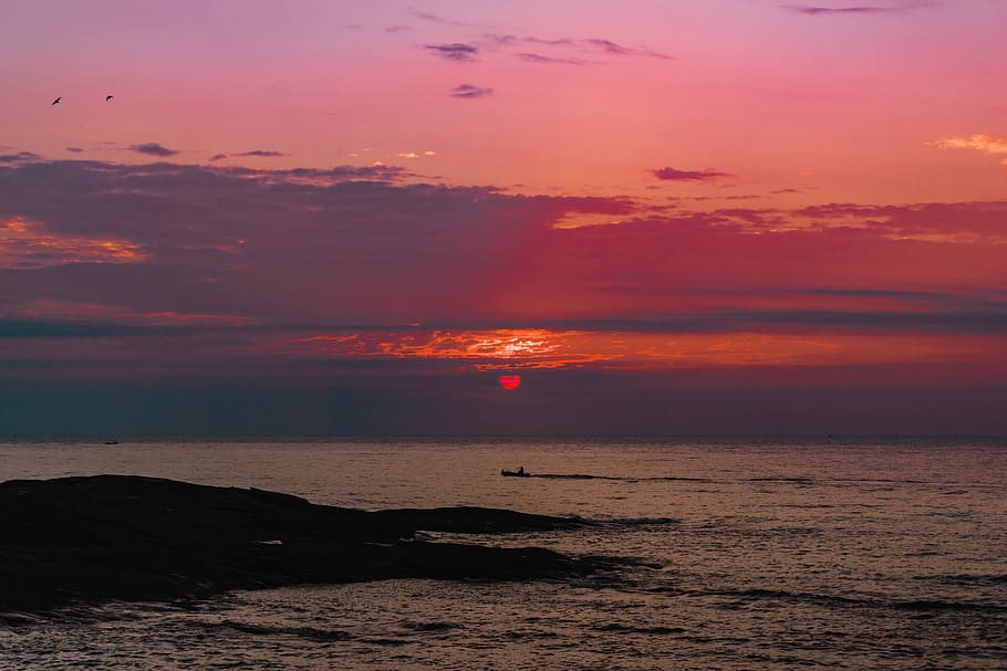 Silhouette Photography Of Islet, beach, beautiful, dawn, ocean HD wallpaper