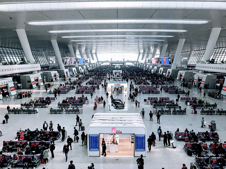 china, hangzhou shi, 288 xin feng lu, railway station, large group of people, HD wallpaper