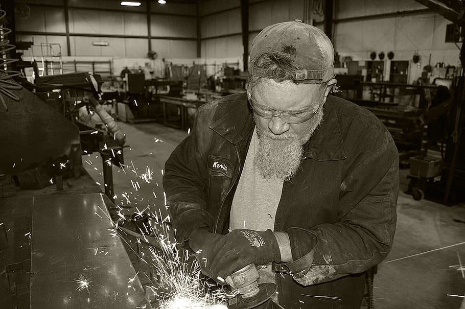 grinding, sparks, welder, work, hard work, welding, one person HD wallpaper