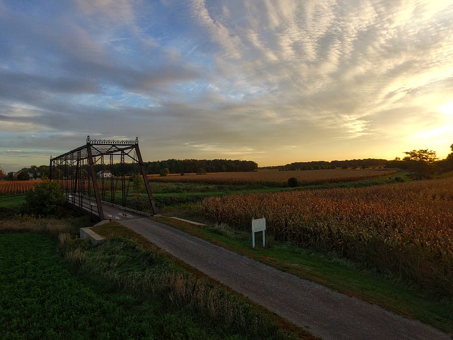 field, corn, rain, road, cloud, sky, frankenmuth, rural, bridge HD wallpaper