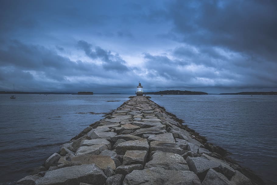 Scenic View of Sea Against Cloudy Sky, beach, dawn, evening, jetty HD wallpaper