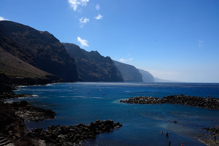 spain, tenerife, sea, blue, cliff, acantilado, water, scenics - nature, HD wallpaper