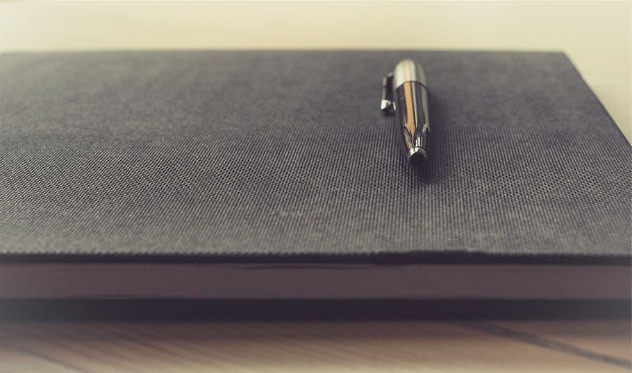 notepad, pen, business, indoors, close-up, metal, selective focus HD wallpaper