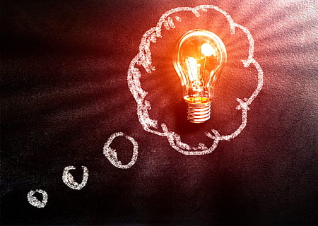 Thought Concept with Light Bulb Over Blackboard, art, background HD wallpaper