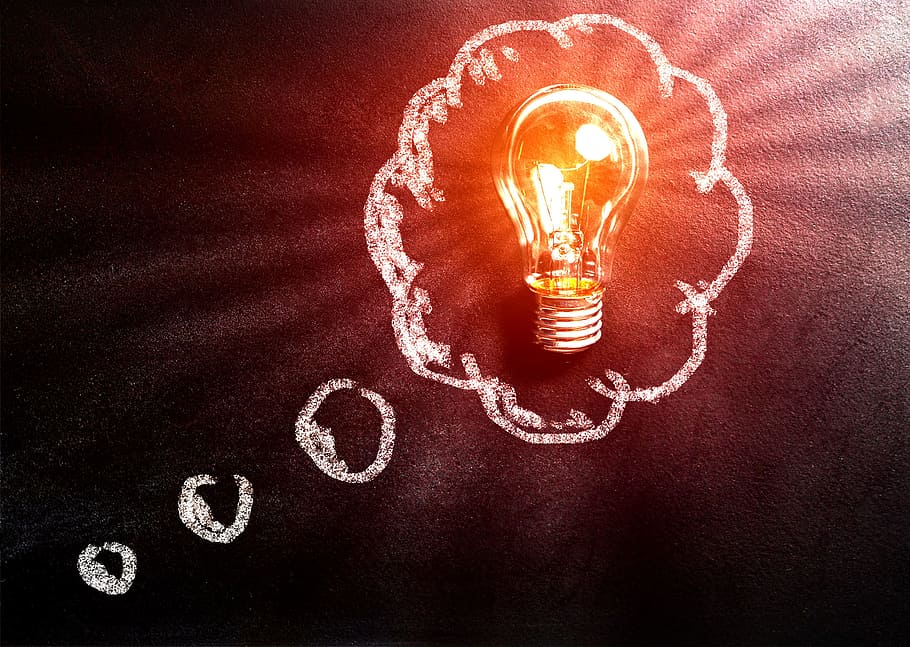 HD wallpaper: Thought Concept with Light Bulb Over Blackboard, art,  background | Wallpaper Flare
