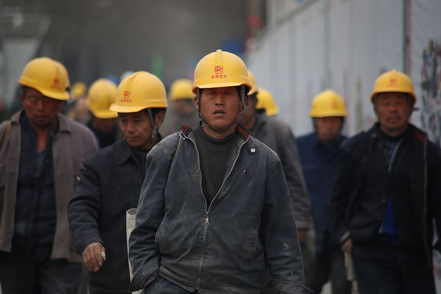 Group of Persons Wearing Yellow Safety Helmet during Daytime HD wallpaper