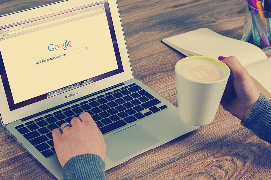 Macbook Air, coffee, composition, desk, device, document, education HD wallpaper