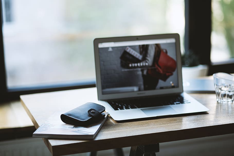 Opened Laptop On Table, access, blur, connection, desk, furniture HD wallpaper