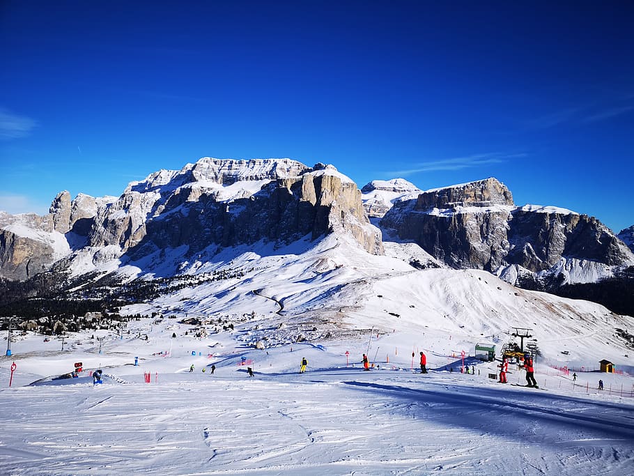 sella ronda, alta badia, la villa, italy, skiing, winter, snow