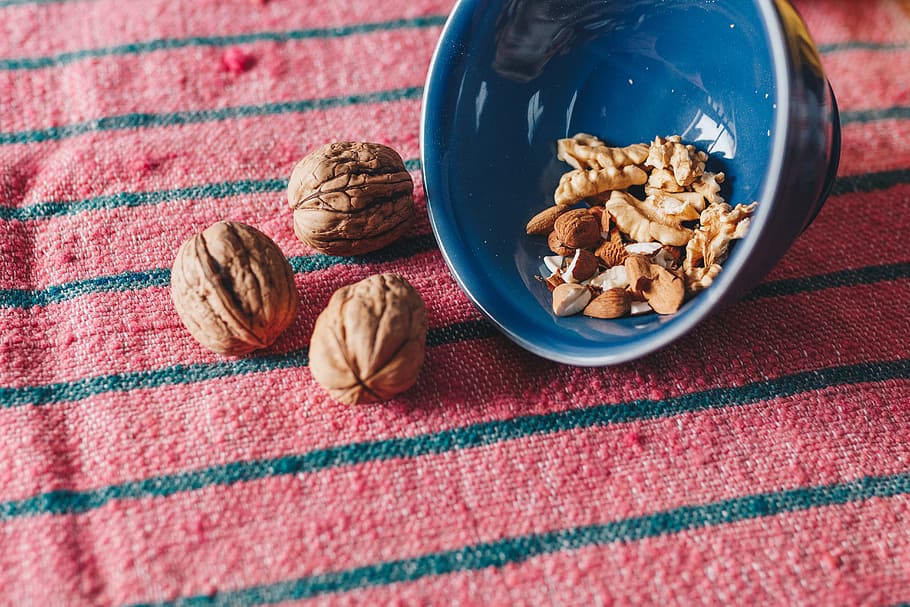 Three Brown Nuts, almonds, bowl, delicious, dry, food, fruits HD wallpaper