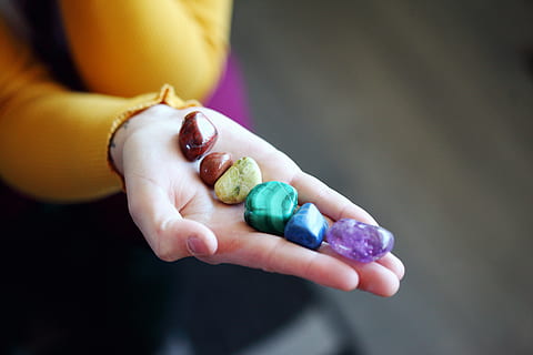 hand, holding, chakra, stones, gems, love, woman, crystals HD wallpaper