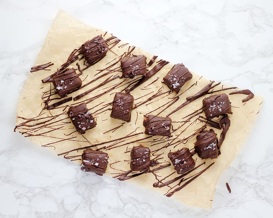 vegan, dates, caramel, chocolate, candy, sea salt, gluten, food HD wallpaper