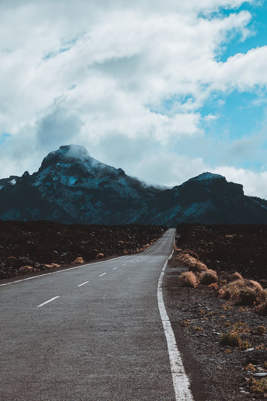 mountains under cloudy sky, road, gravel, dirt road, asphalt HD wallpaper