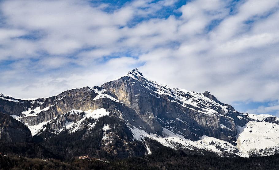 mountains with snow under blue sky, mountain range, peak, outdoors HD wallpaper