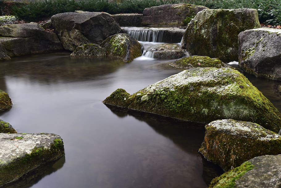 waterfall, stones, rock, rock - object, solid, no people, long exposure HD wallpaper