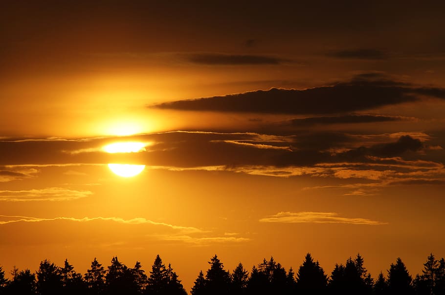 sunset, dawn, nature, dusk, red, light, mood, panorama, sky HD wallpaper