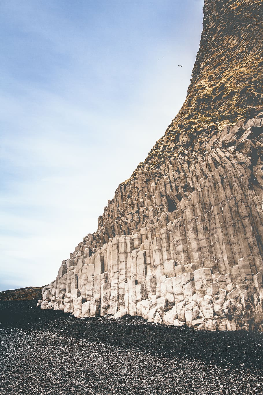 iceland, lava, mist, rocks, mountain, ocean side, haze, sky HD wallpaper
