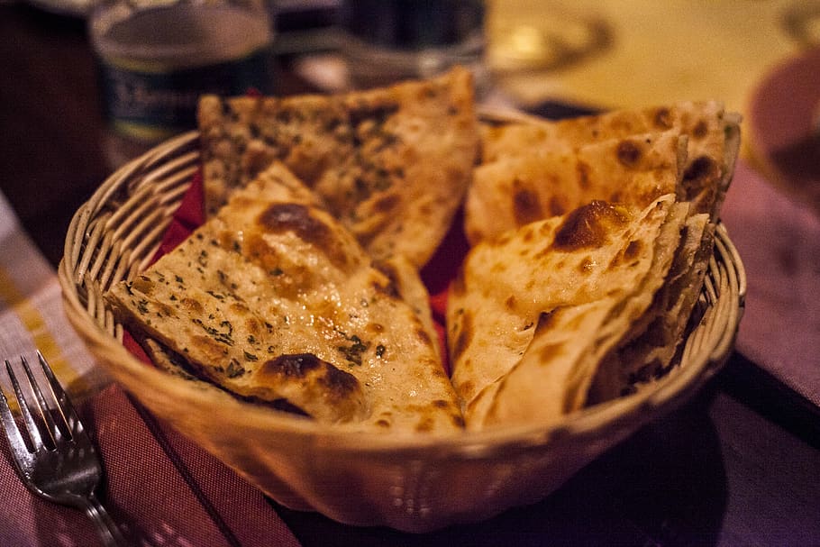 Basket of Cooked Flatbreads, cuisine, delicious, dinner, food