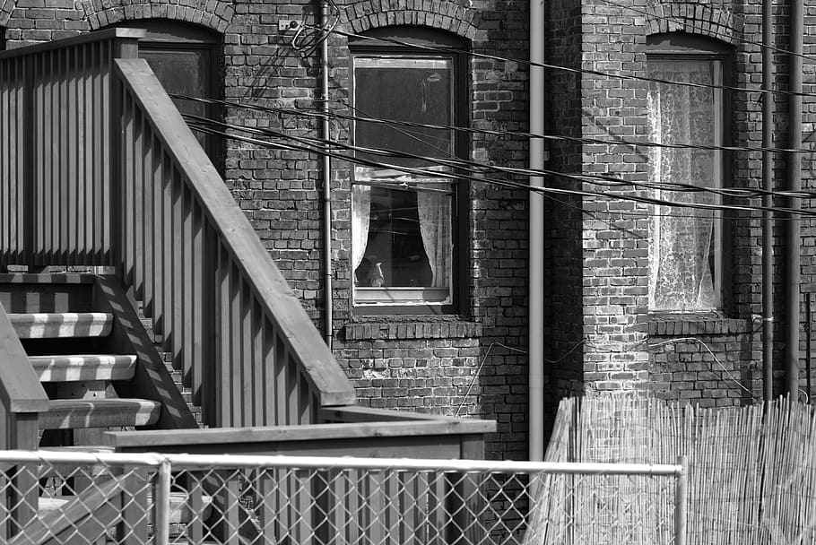bricks, windows, wood, bandw, built structure, architecture HD wallpaper
