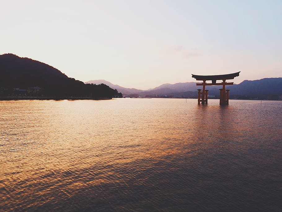 japan, hatsukaichi-shi, itsukushima shrine, mountain, lake