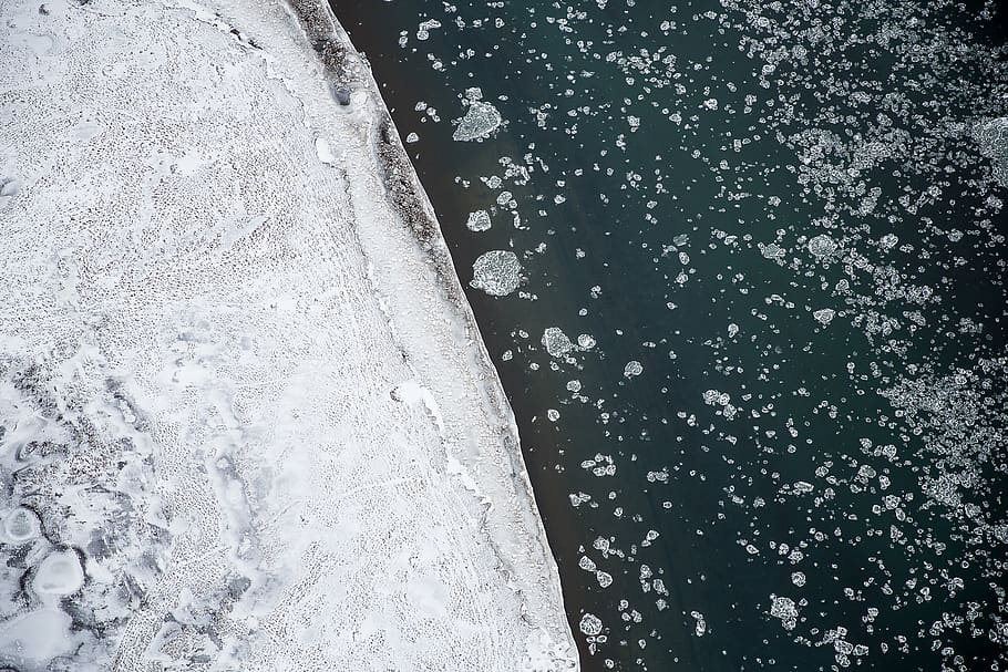 sea, ocean, water, waves, nature, ice, iceberg, aerial, view HD wallpaper