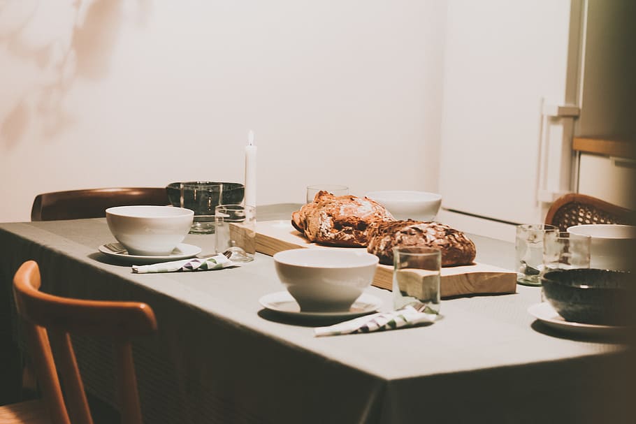 grilled chicken on table, interior, setting, bowl, dish, eating HD wallpaper