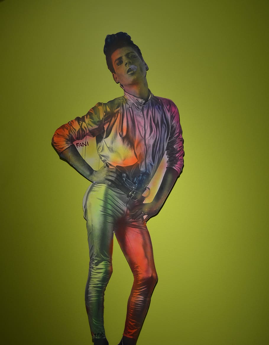 woman in multicolored skin-tight dress, human, person, apparel