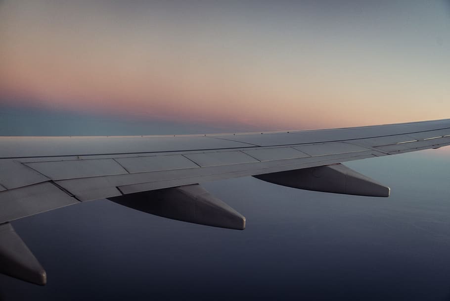 italy, venice, wing, gradient, sunset, sea, sky, plane, transportation HD wallpaper