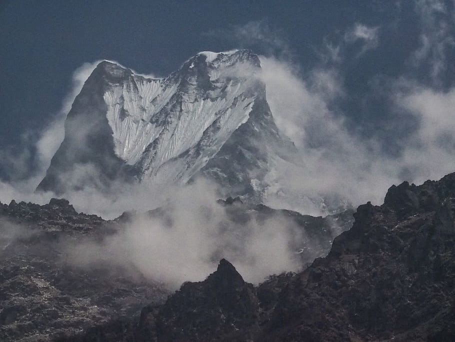 mountain, outdoors, nature, mountain range, peak, ice, nepal, HD wallpaper