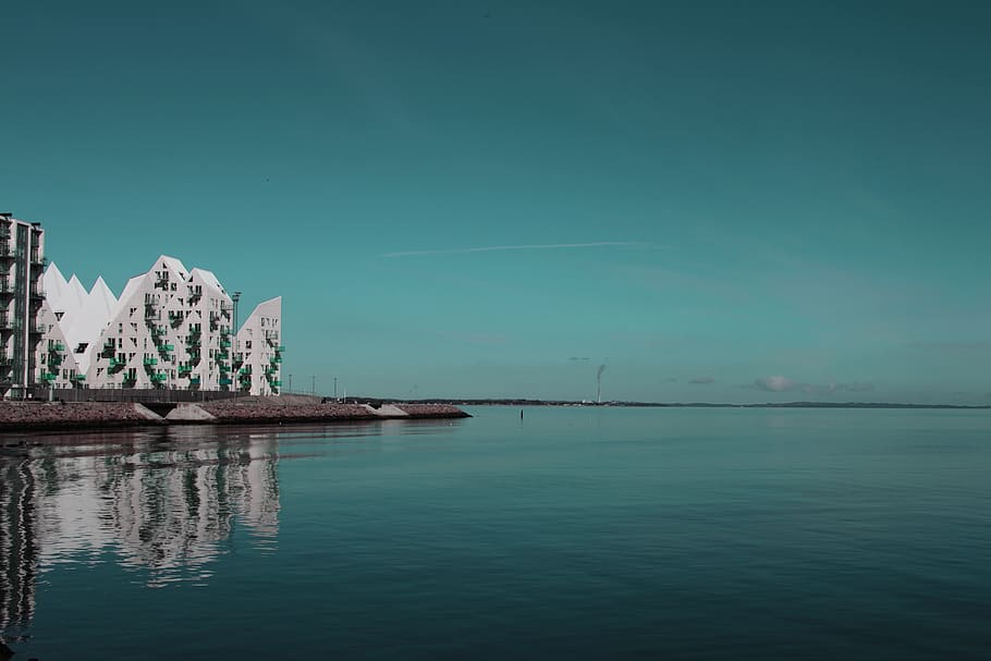 aarhus, denmark, aarhus c, city, reflection, ocean, sky, iceberg, HD wallpaper