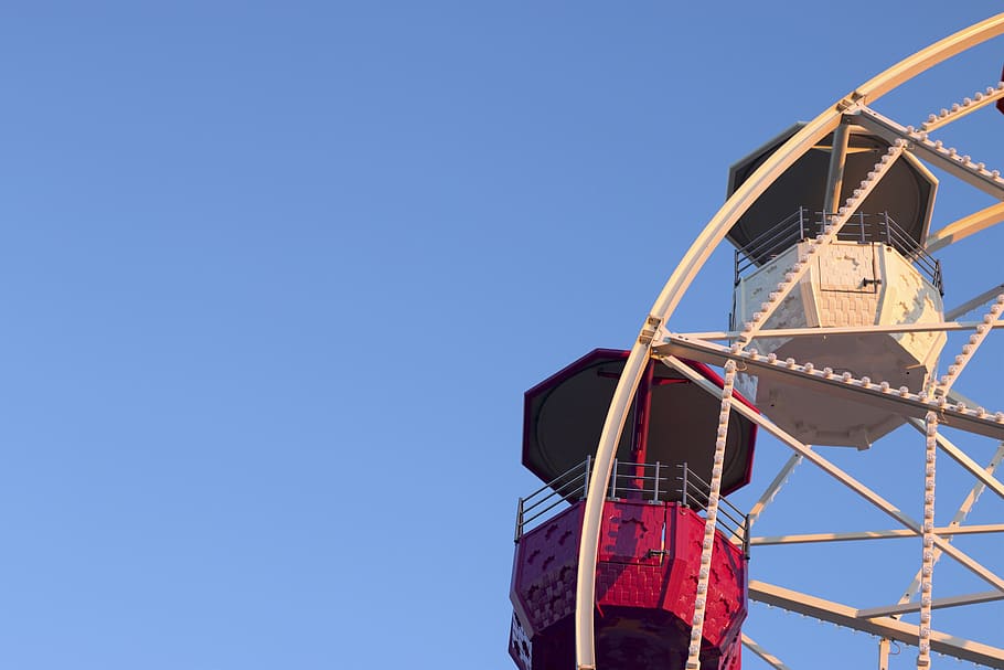 still, rides, themed, park, ferris, wheel, coaches, steel, sky HD wallpaper