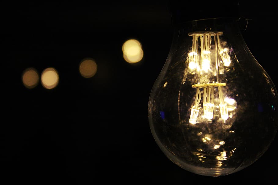Lighted Bulb during Night Time, black background, close-up, creativity HD wallpaper