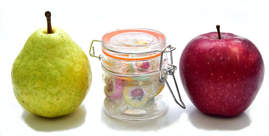 fruit, apple, pear, candy, sweet, fruit taste, of course, artificial HD wallpaper