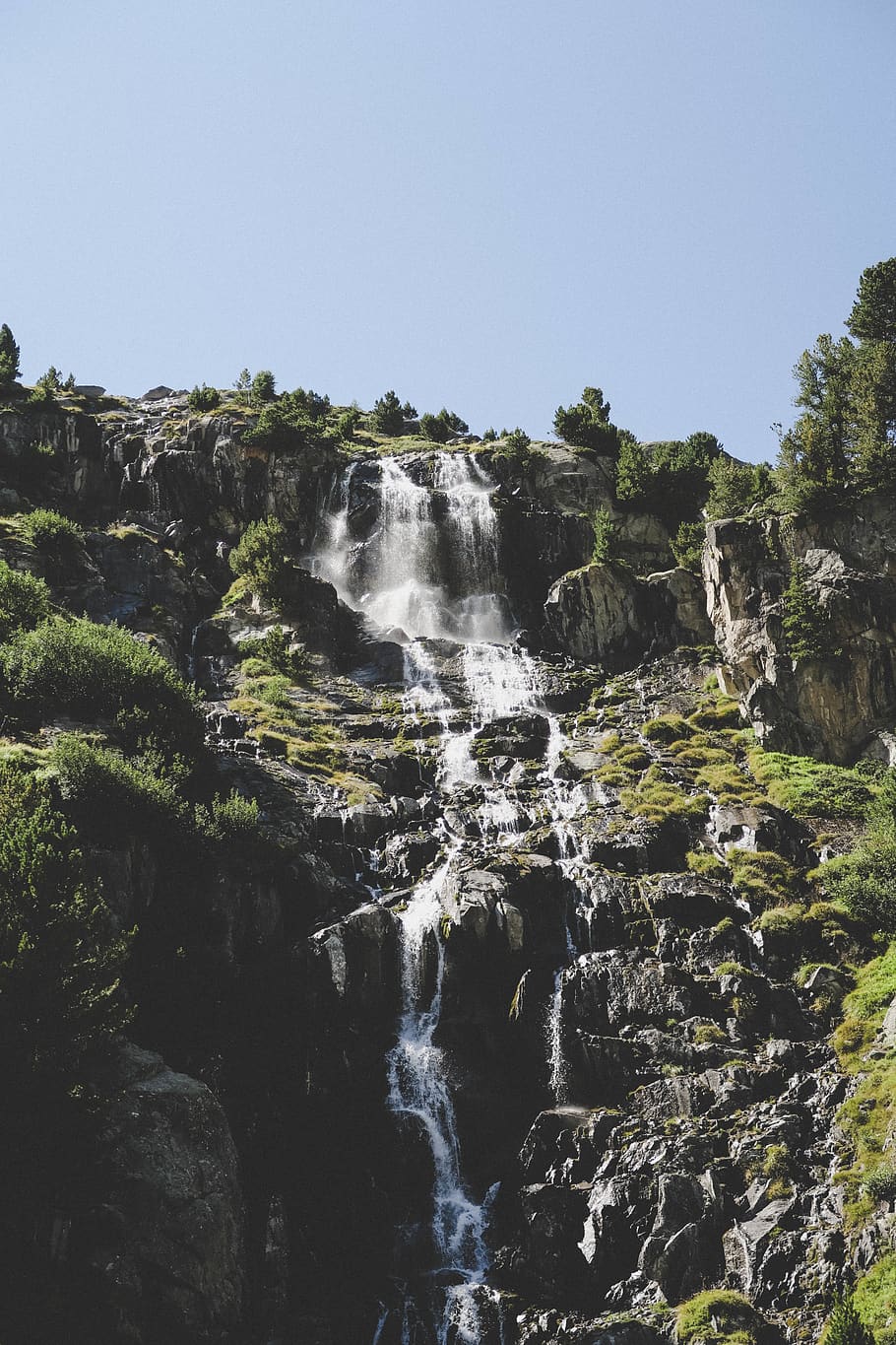 waterfall, flow, flowing, mountain, nature, trip, adventure HD wallpaper