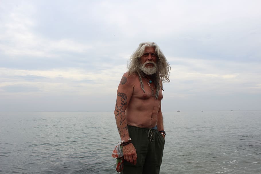 india, anjuna beach, person, people, stranger, old man, hippie, HD wallpaper