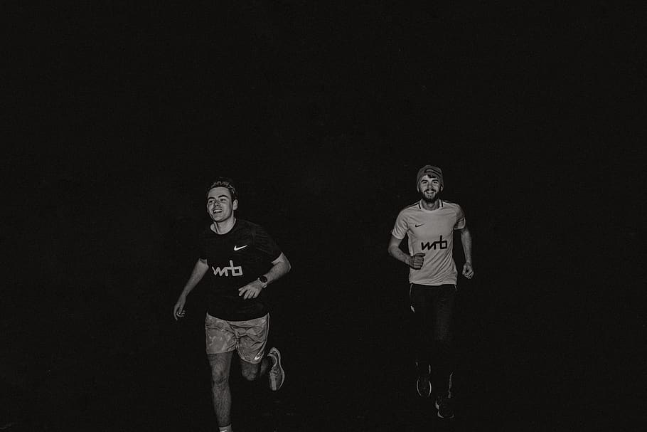 two men running, shorts, apparel, clothing, person, human, black and white HD wallpaper
