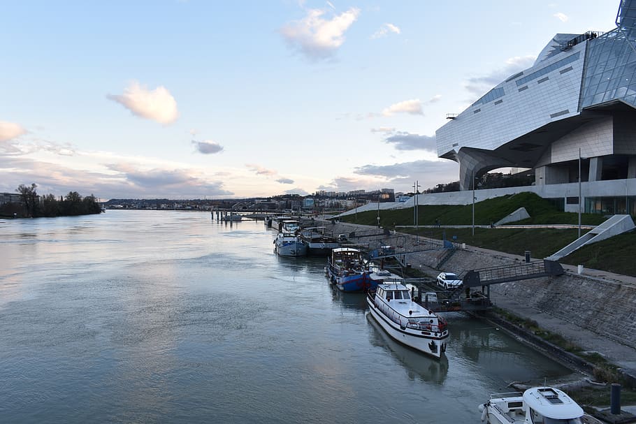 confluence, rhone, barge, lyon, museum, river, built structure HD wallpaper