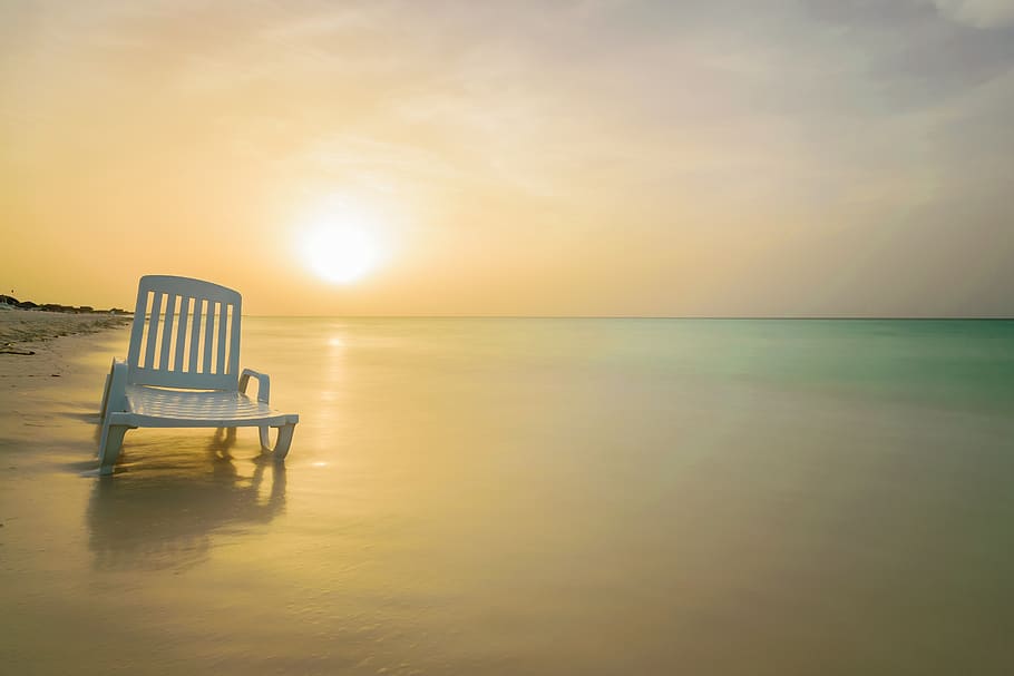 sunset, beach, waters, dawn, sea, ease, tropical, seascape HD wallpaper